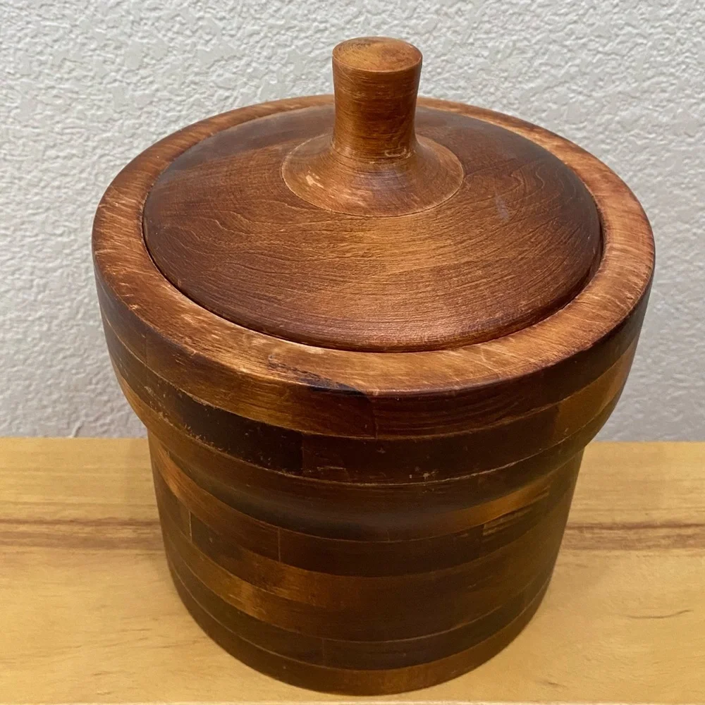 Vintage Baribocraft Teak & Maple Wood Ice Bucket Made in Canada NO Liner